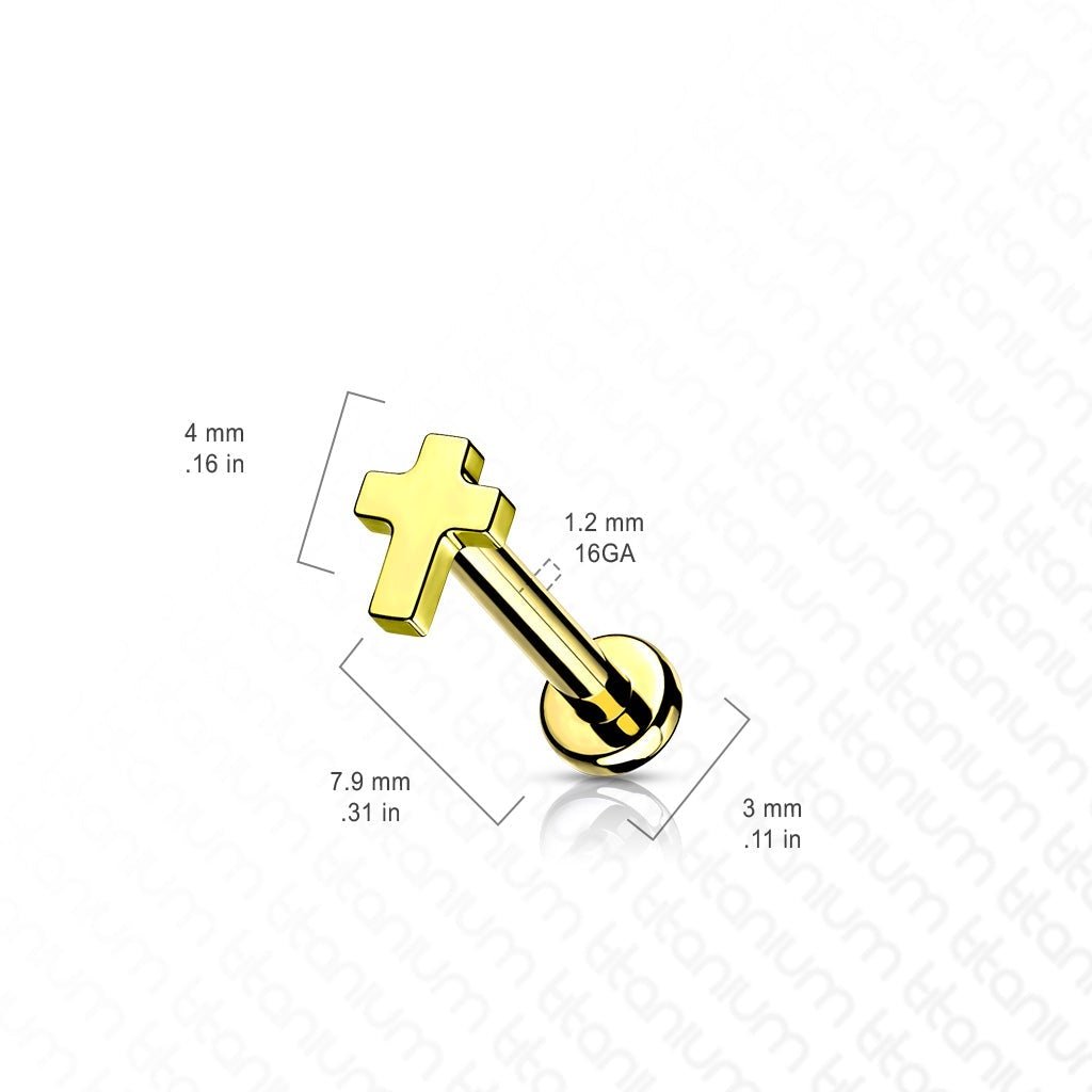 Cherry Diva Flat Back Stud 16 Gauge Titanium Internally Threaded Cross Flat Back Stud