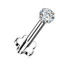 Cherry Diva Flat Back Stud 16 Gauge Titanium Flower Press Fit Crystal Labret Stud