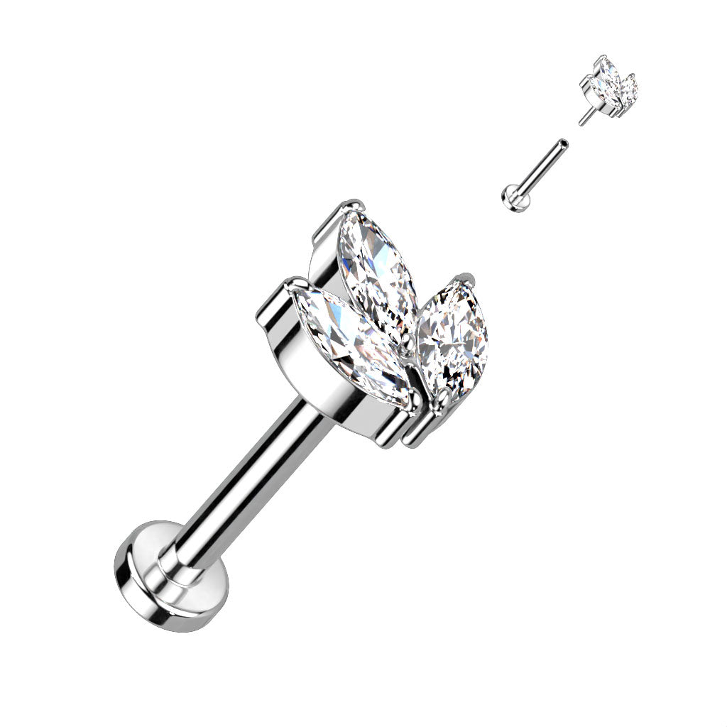 Cherry Diva Flat Back Stud 18 Gauge Titanium Press Fit Crystal Marquise Flower Stud