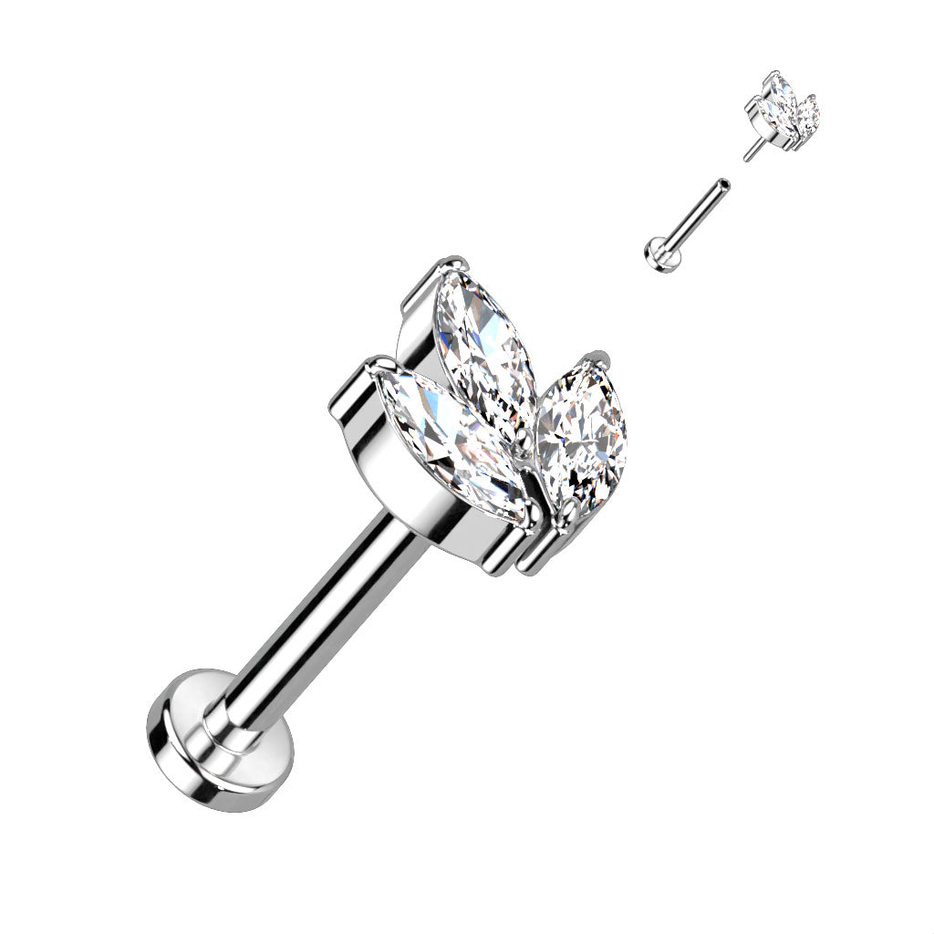 16 Gauge Titanium Press Fit Crystal Marquise Flower Stud