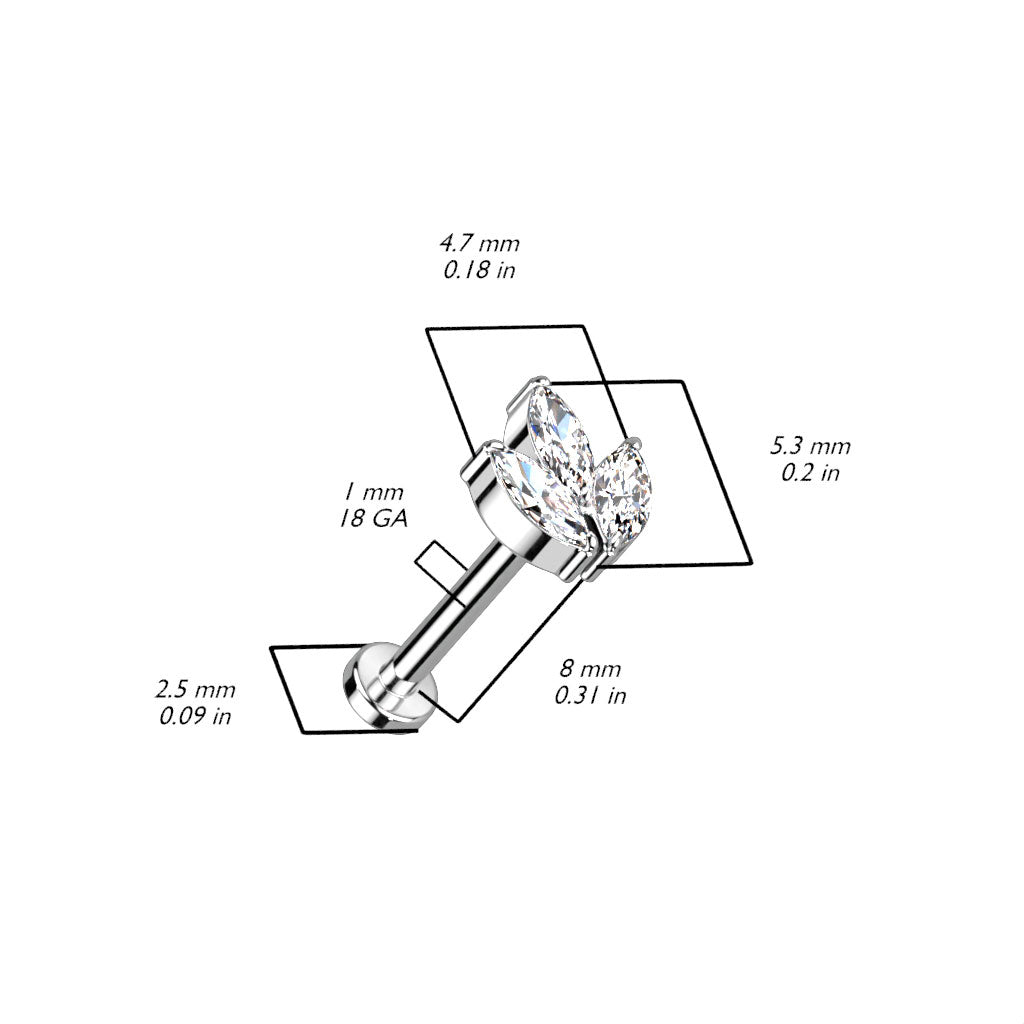 16 Gauge Titanium Press Fit Crystal Marquise Flower Stud