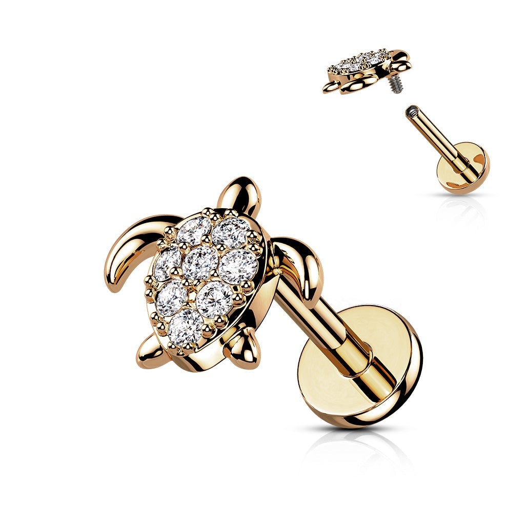 Cherry Diva Flat Back Stud ROSE GOLD 16 Gauge Internally Threaded Little Turtle Stud