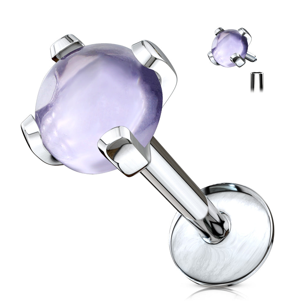 16 Gauge Prong Set Amethyst Top Internally Threaded Stud