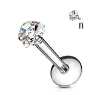 Cherry Diva Flat Back Stud 6MM 16 Gauge Prong Set Crystal Heart Cartilage / Labret Stud