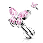 Cherry Diva Flat Back Stud 6MM - PINK CRYSTAL 16 Gauge Internally Threaded Flat Back Crystal Butterfly Stud