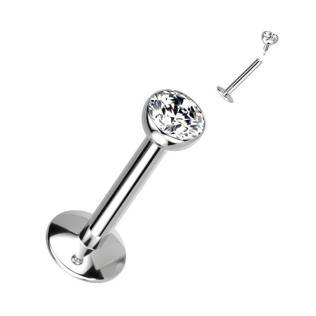 Cherry Diva Flat Back Stud 16 Gauge Titanium Internally Threaded Crystal Top Cartilage / Labret Stud