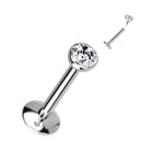Cherry Diva Flat Back Stud 16 Gauge Titanium Internally Threaded Crystal Top Cartilage / Labret Stud
