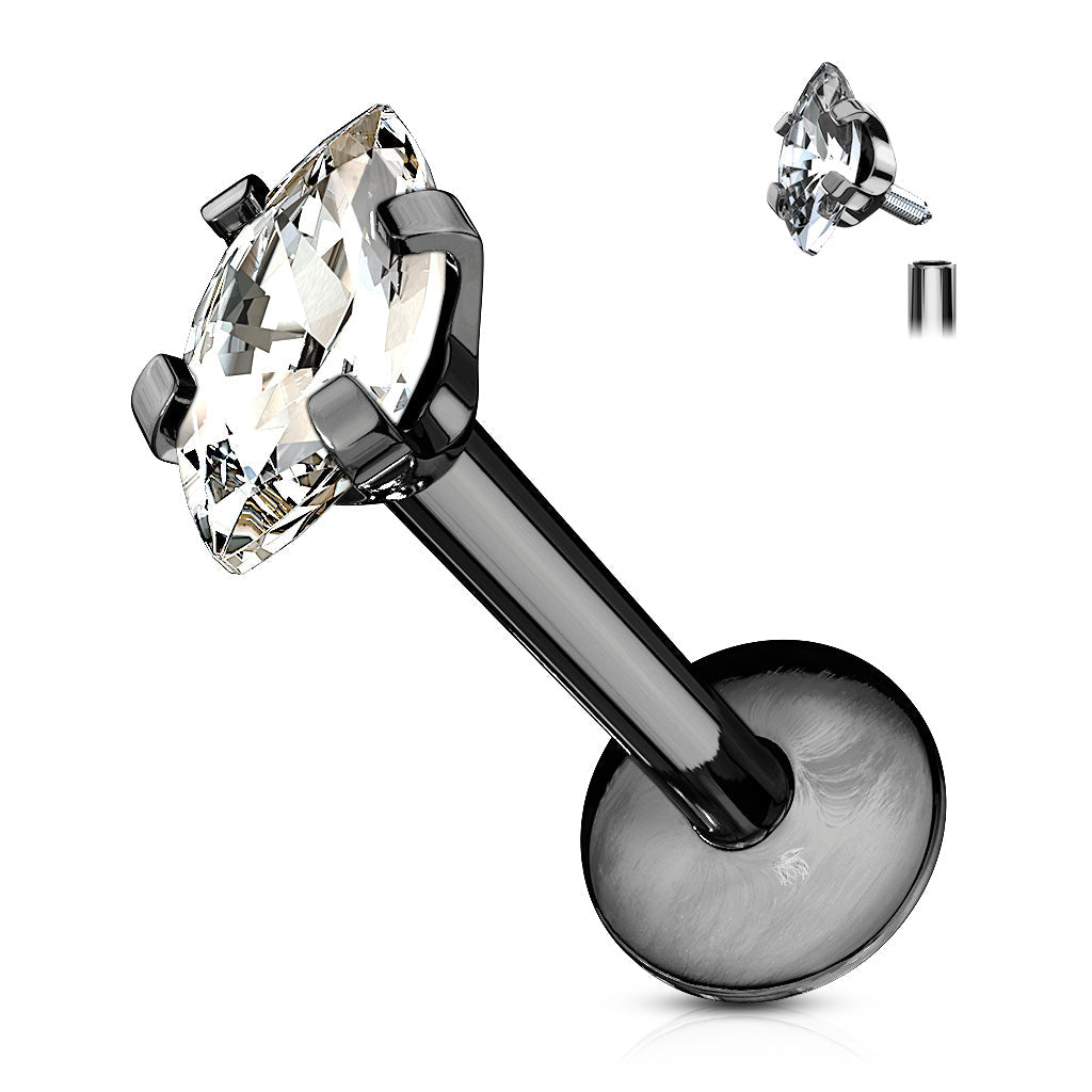 Cherry Diva Flat Back Stud Black 16 Gauge Crystal Oval Top Internally Threaded Stud