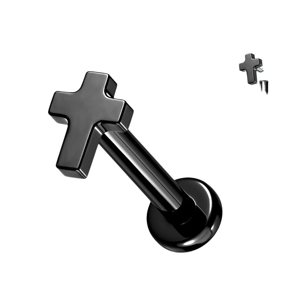 Cherry Diva Flat Back Stud Black 16 Gauge Titanium Internally Threaded Cross Flat Back Stud