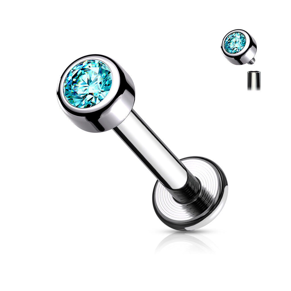 Cherry Diva Flat Back Stud BLUE 16 Gauge Titanium Internally Threaded Crystal Stud