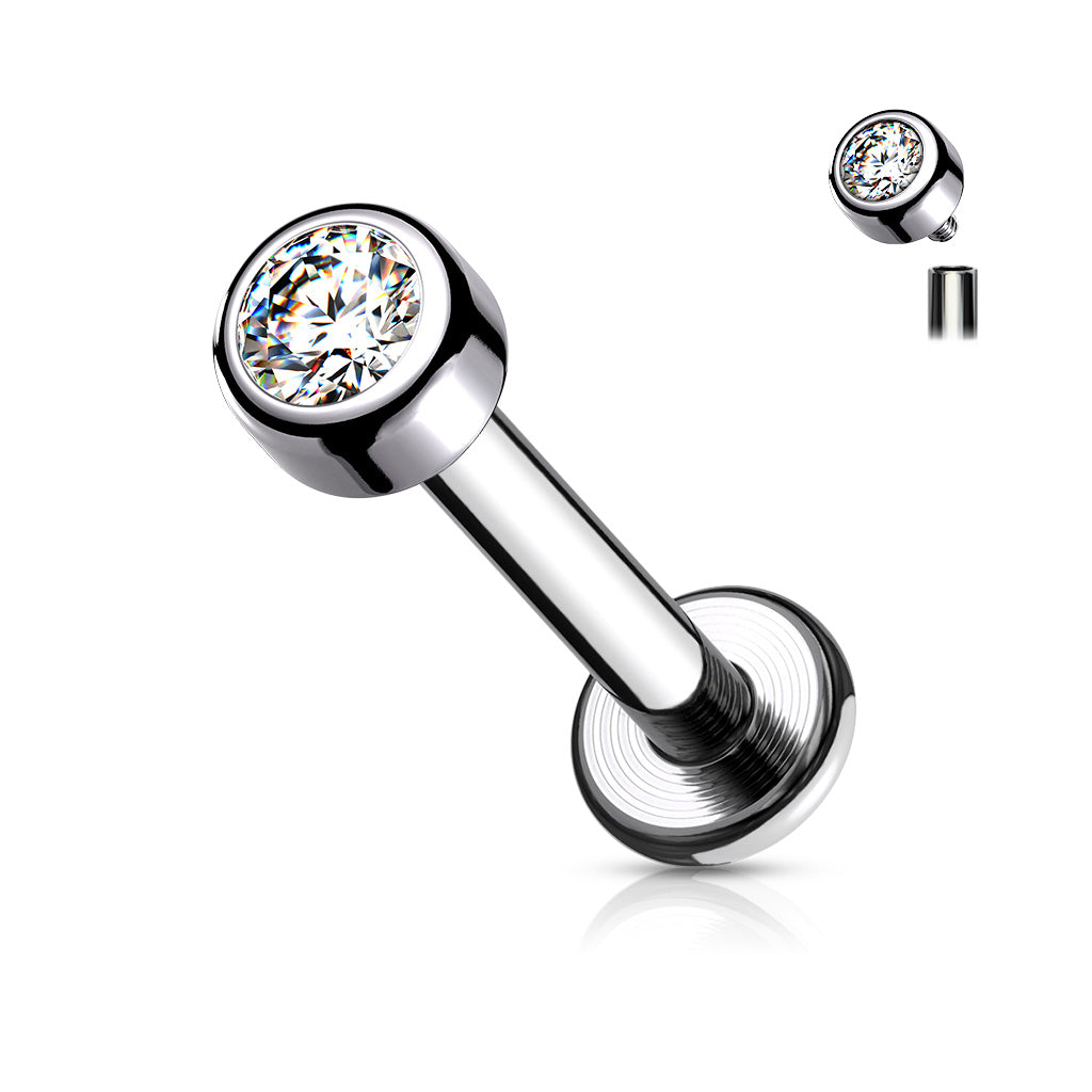 Cherry Diva Flat Back Stud CLEAR 16 Gauge Titanium Internally Threaded Crystal Stud