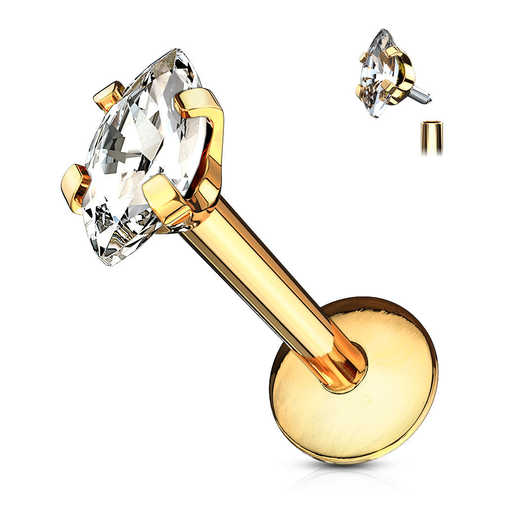 Cherry Diva Flat Back Stud Gold 16 Gauge Crystal Oval Top Internally Threaded Stud