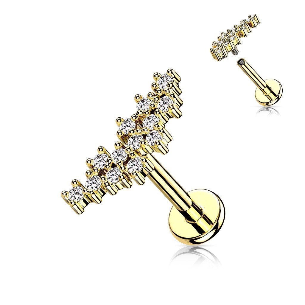 Cherry Diva Flat Back Stud GOLD 16 Gauge Internally Threaded Flat Back Crystal Cluster Stud