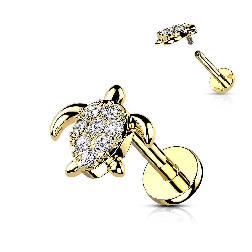 Cherry Diva Flat Back Stud GOLD 16 Gauge Internally Threaded Little Turtle Stud