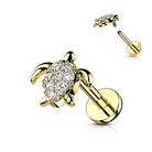 Cherry Diva Flat Back Stud GOLD 16 Gauge Internally Threaded Little Turtle Stud