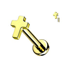 Cherry Diva Flat Back Stud Gold 16 Gauge Titanium Internally Threaded Cross Flat Back Stud