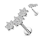 Cherry Diva Flat Back Stud SILVER / CLEAR CRYSTAL 16 Gauge Internally Threaded Flat Back Crystal Flower Trio Stud