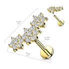 Cherry Diva Flat Back Stud 16 Gauge Internally Threaded Flat Back Crystal Flower Trio Stud