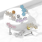 Cherry Diva Flat Back Stud 16 Gauge Internally Threaded Flat Back Crystal Flower Trio Stud
