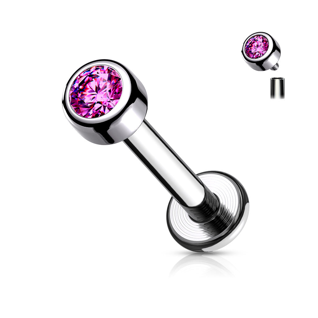 Cherry Diva Flat Back Stud PINK 16 Gauge Titanium Internally Threaded Crystal Stud