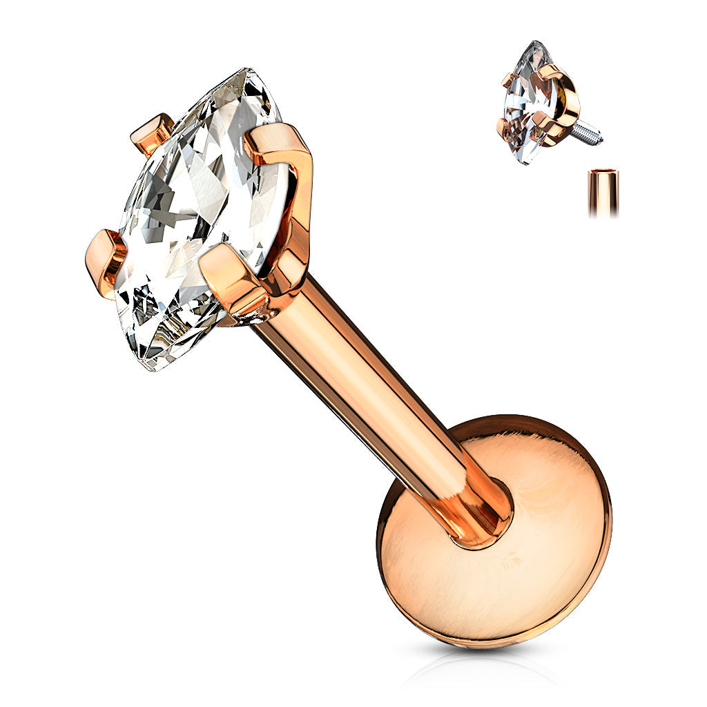 Cherry Diva Flat Back Stud Rose Gold 16 Gauge Crystal Oval Top Internally Threaded Stud