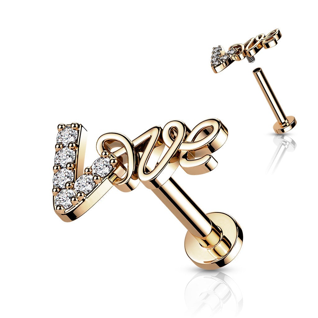 Cherry Diva Flat Back Stud Rose Gold 16 Gauge Internally Threaded Love Story Stud