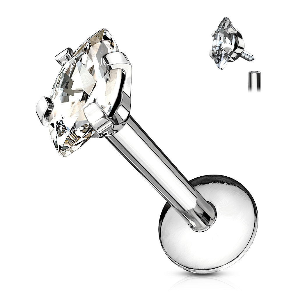 Cherry Diva Flat Back Stud Silver 16 Gauge Crystal Oval Top Internally Threaded Stud
