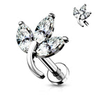 Cherry Diva Flat Back Stud SILVER 16 Gauge Internally Threaded Flat Back Crystal Trio Leaf Stud