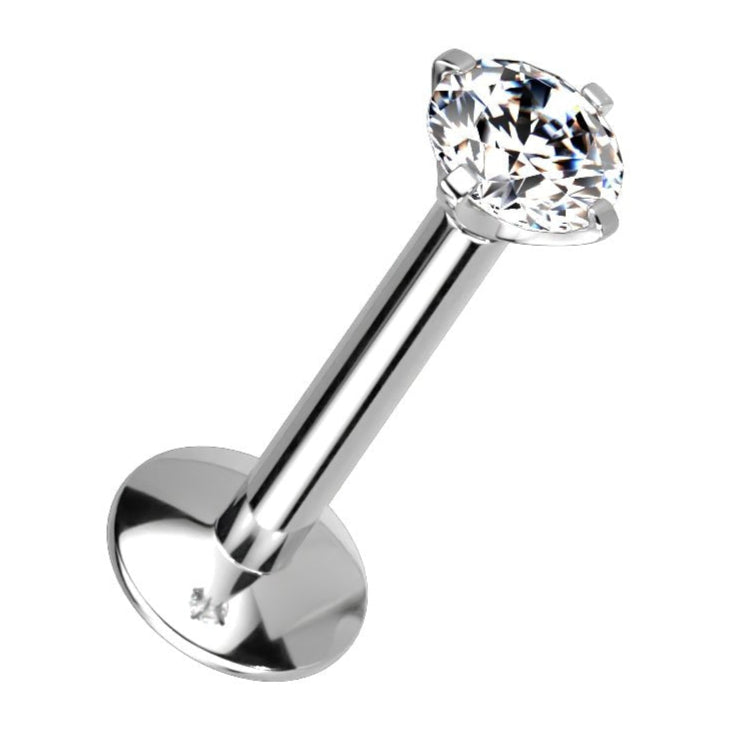 Cherry Diva Flat Back Stud SILVER / CLEAR CRYSTAL 16 Gauge Titanium Internally Threaded Prong Set Crystal Stud