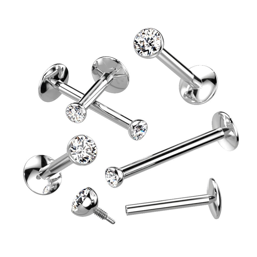 Titanium Internally Threaded Crystal Top Labret Stud