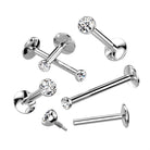 Cherry Diva Flat Back Stud 16 Gauge Titanium Internally Threaded Crystal Top Cartilage / Labret Stud