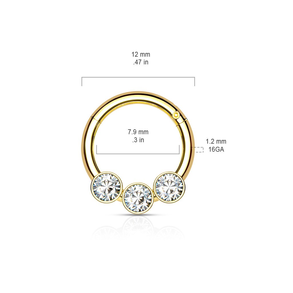 Cherry Diva Hinged Ring 16 Gauge Triple Crystal Hinged Hoop Ring