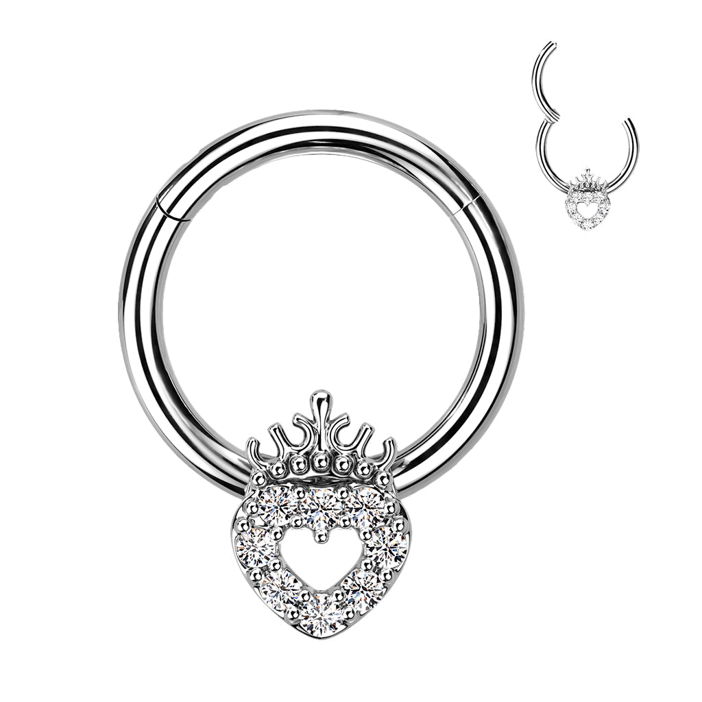16 Gauge Hinged Silver Crown Hoop Ring