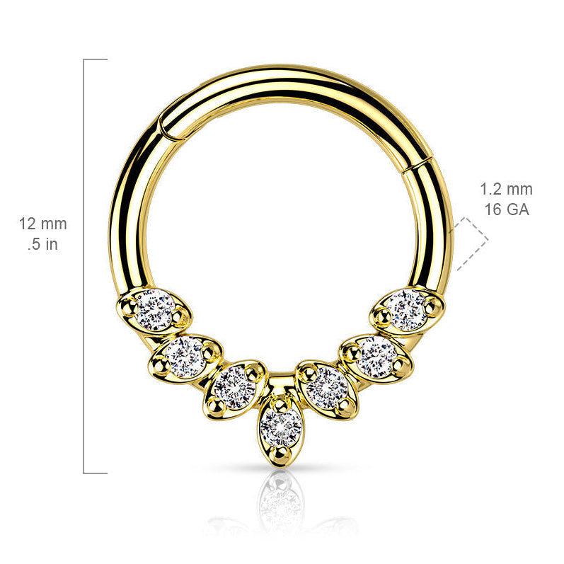 Cherry Diva Hinged Ring 16 Gauge Hinged Silver Crystal Lined Hoop Ring