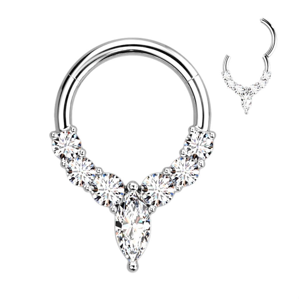 Cherry Diva Hinged Ring 16 Gauge Hinged Silver Crystal Row Hoop Ring