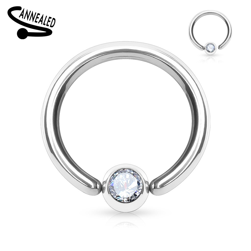 Cherry Diva Hoop Ring 16 Gauge Bendable Cut Ring With Crystal Ball End