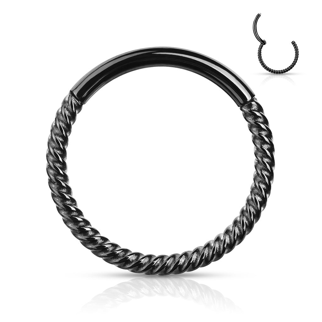 16 Gauge Braided Hinged Hoop Ring - Black