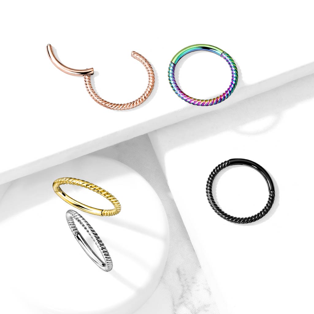 16 Gauge Braided Hinged Hoop Ring - Silver