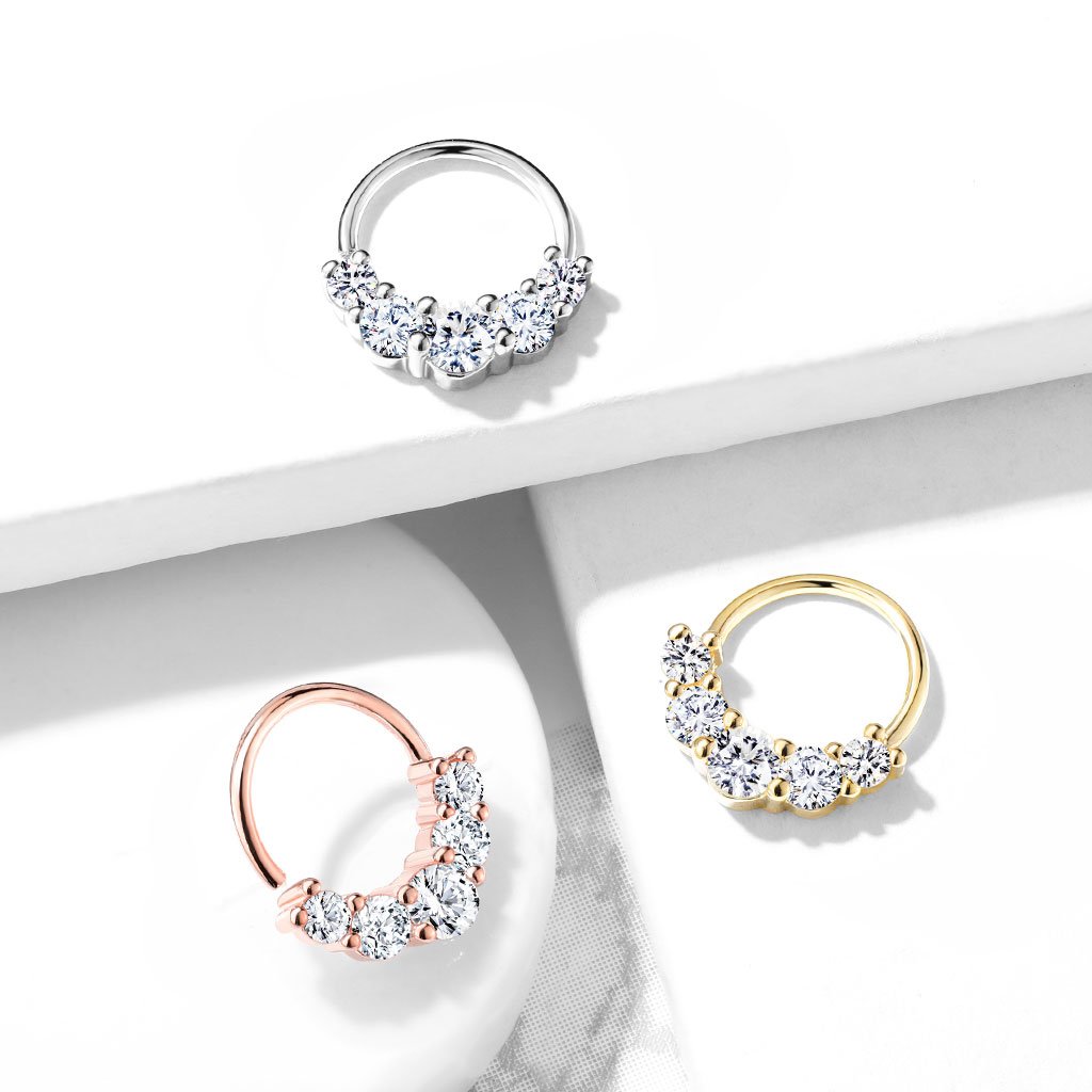 16 Gauge Chunky Half Crystal Cut Hoop Ring