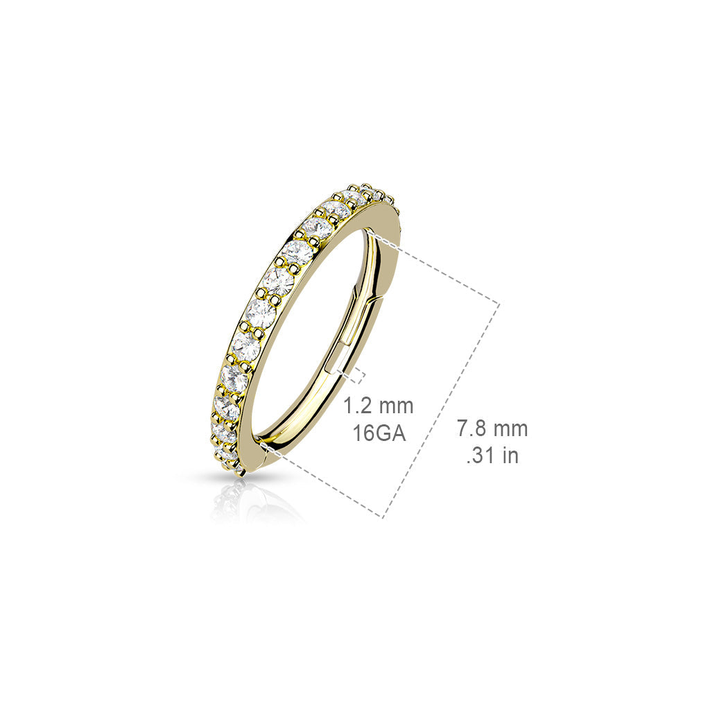 16 Gauge Crystal Lined Hinged Hoop Ring - Silver