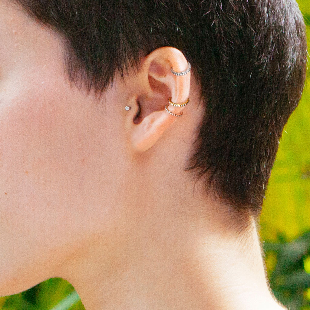 16 Gauge Crystal Lined Hinged Hoop Ring - Silver