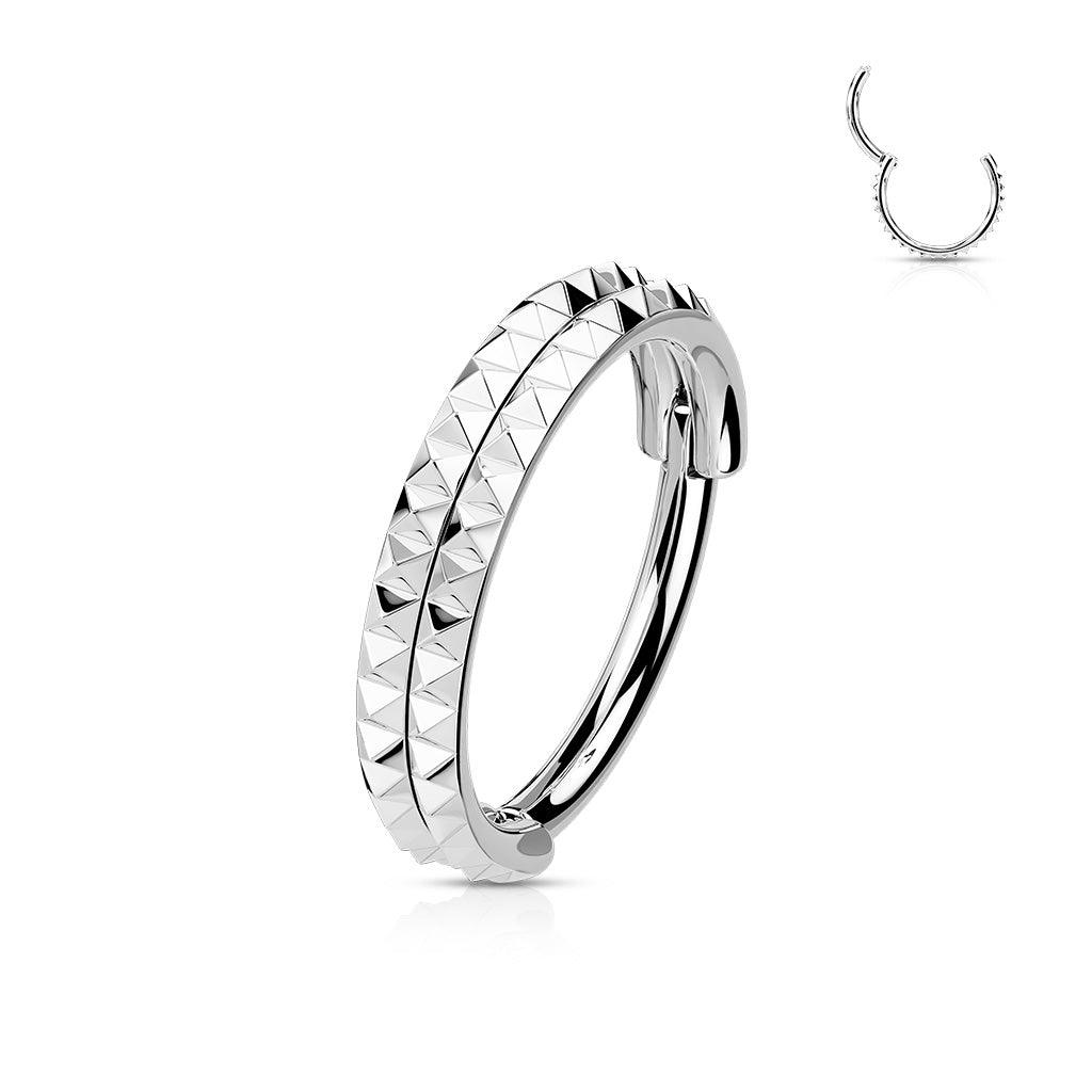 16 Gauge Spiked Hinged Hoop Ring - Silver