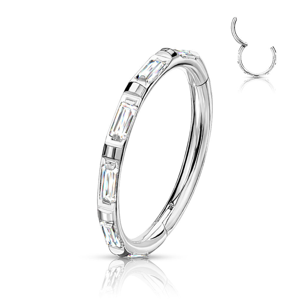 16 Gauge Titanium Crystal Hinged Hoop Ring
