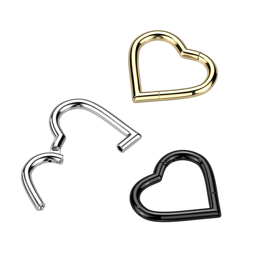 Cherry Diva Hinged Hoop Ring 16 Gauge Titanium Heart Hinged Hoop Ring - Silver