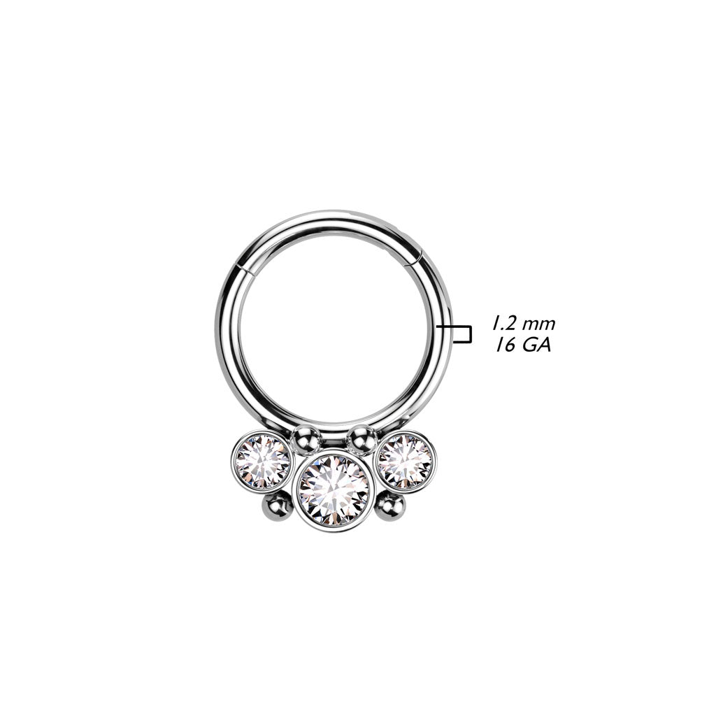 Cherry Diva Hinged Hoop Ring 16 Gauge Triple Crystal Hinged Hoop Ring