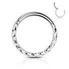 Cherry Diva Hinged Hoop Ring 16 Gauge Twisted Rope Hinged Hoop Ring - Silver