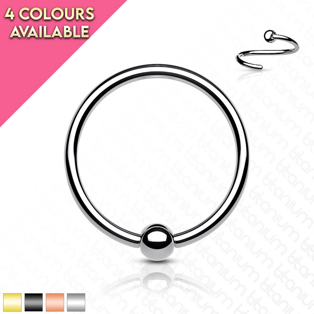 18 Gauge Titanium Fixed Ball Bendable Hoop Ring