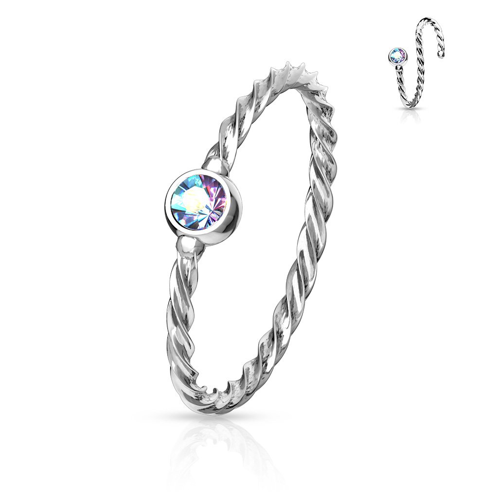 Cherry Diva Bendable Hoop Ring Silver / Aurora Crystal 20 Gauge Crystal Twisted Rope Bendable Hoop Ring