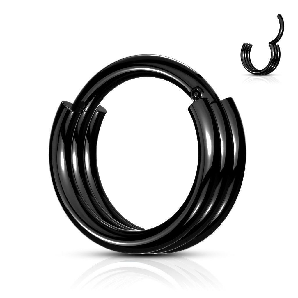 Cherry Diva Hinged Hoop Ring BLACK 16 Gauge Hinged Triple Hoop Ring For Nose & Ear