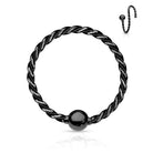 18 Gauge Fixed Ball Twisted Rope Bendable Hoop Ring Black